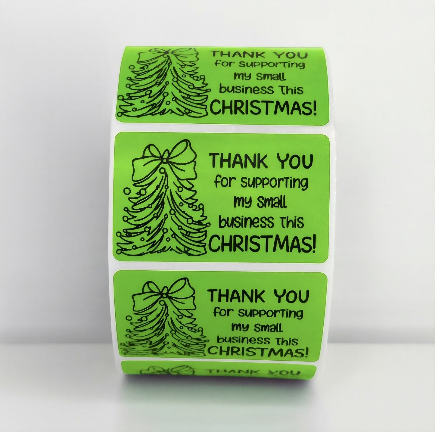 Thank You for Supporting My Small Business This Christmas sticker applied to white poly mailer and kraft envelope with Christmas decorations
