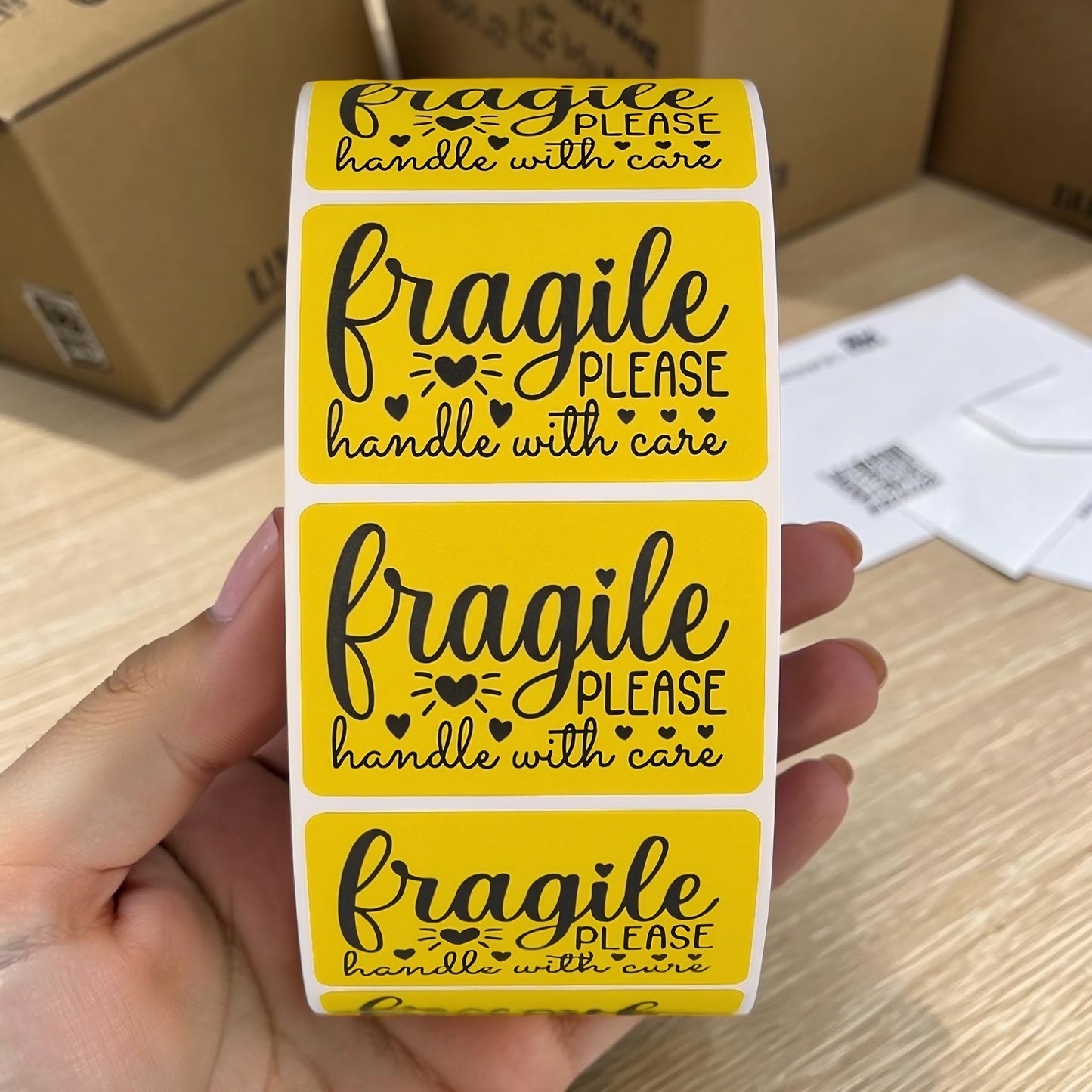 "Fragile Please Handle With Care" Sticker Roll – Yellow