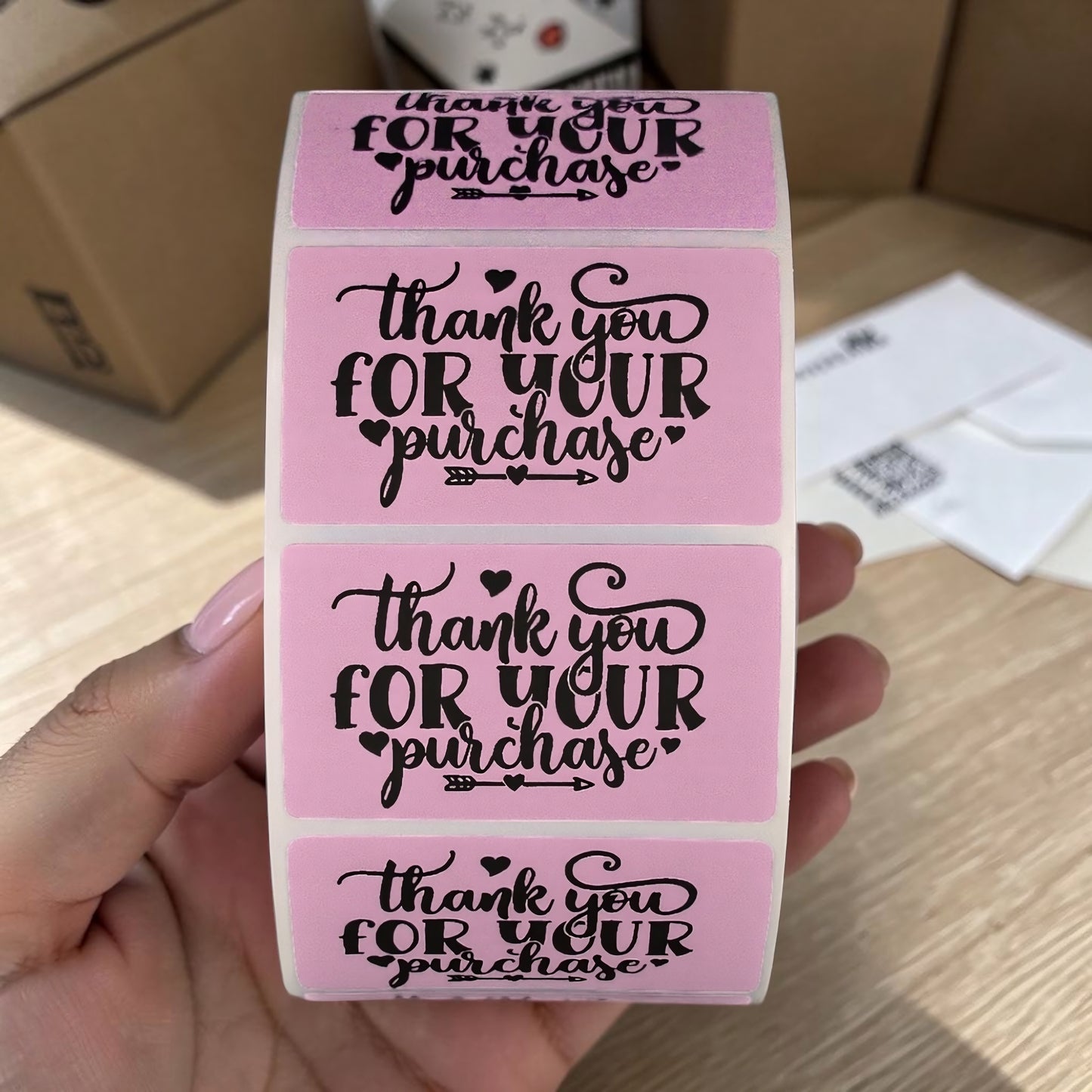 Thank You for Your Purchase Sticker Roll | Pink Cursive Script Design for Online Sellers