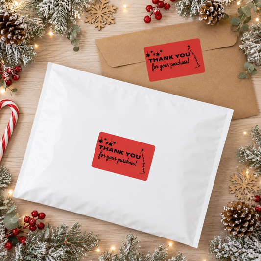 Thank You for Your Purchase Sticker Roll | Christmas Red Design for Online Sellers