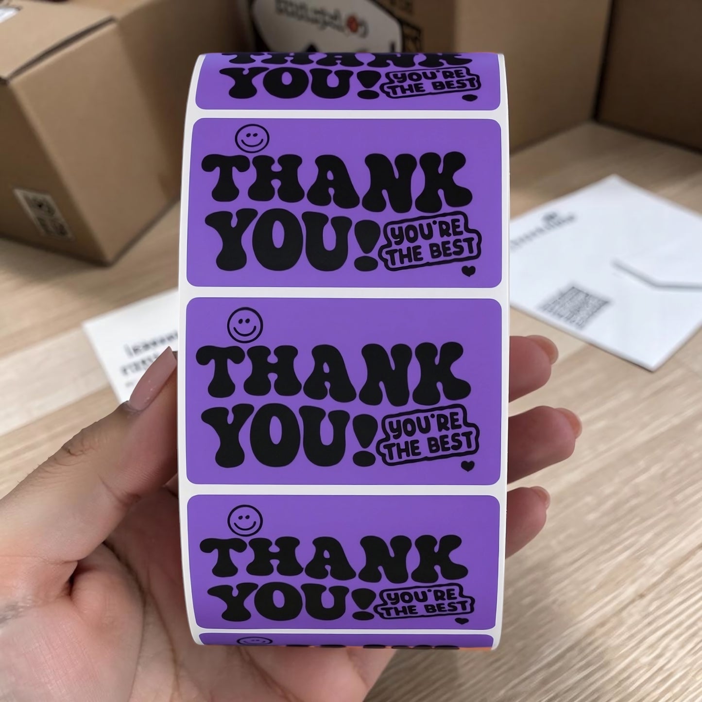 Thank You! You're the Best Sticker Roll | Purple Retro Design for Online Sellers