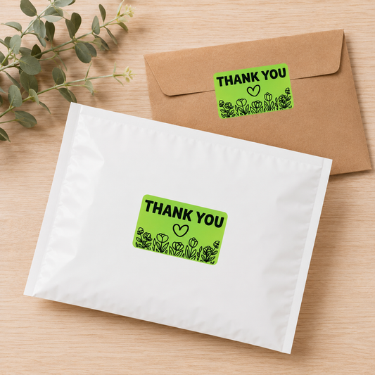 Thank You Sticker Roll | Green Floral Heart Design for Online Sellers