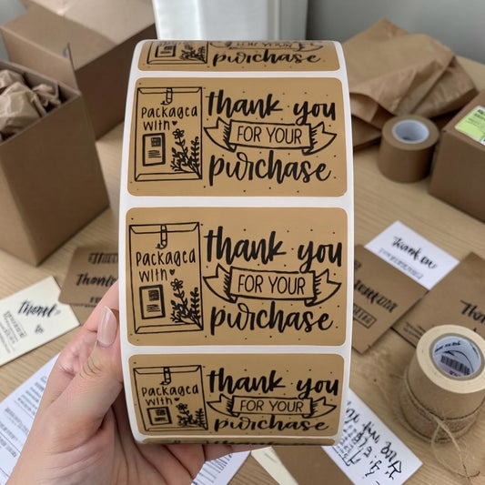 Thank You for Your Purchase Sticker Roll | Kraft Paper Design for Online Sellers