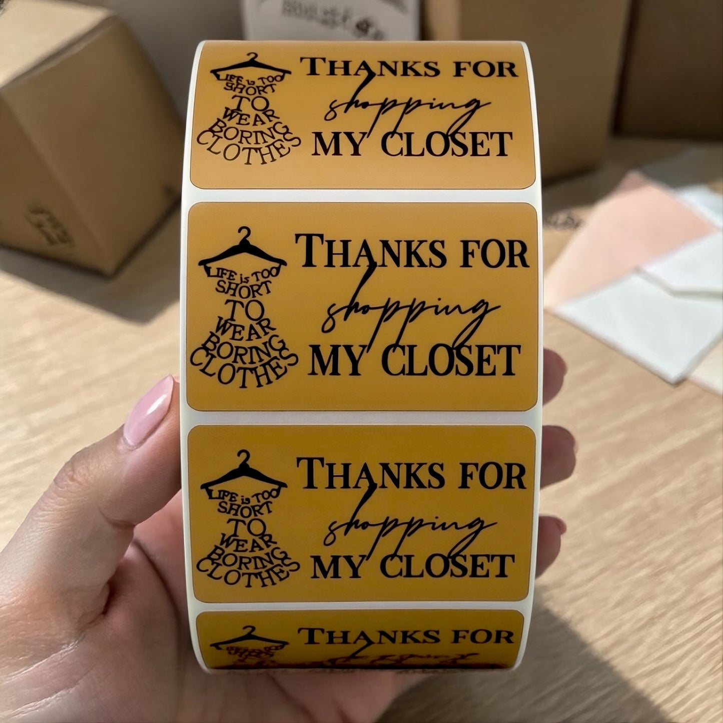 "Thanks for Shopping My Closet" Sticker Roll – Seller Packaging for Clothing Resellers