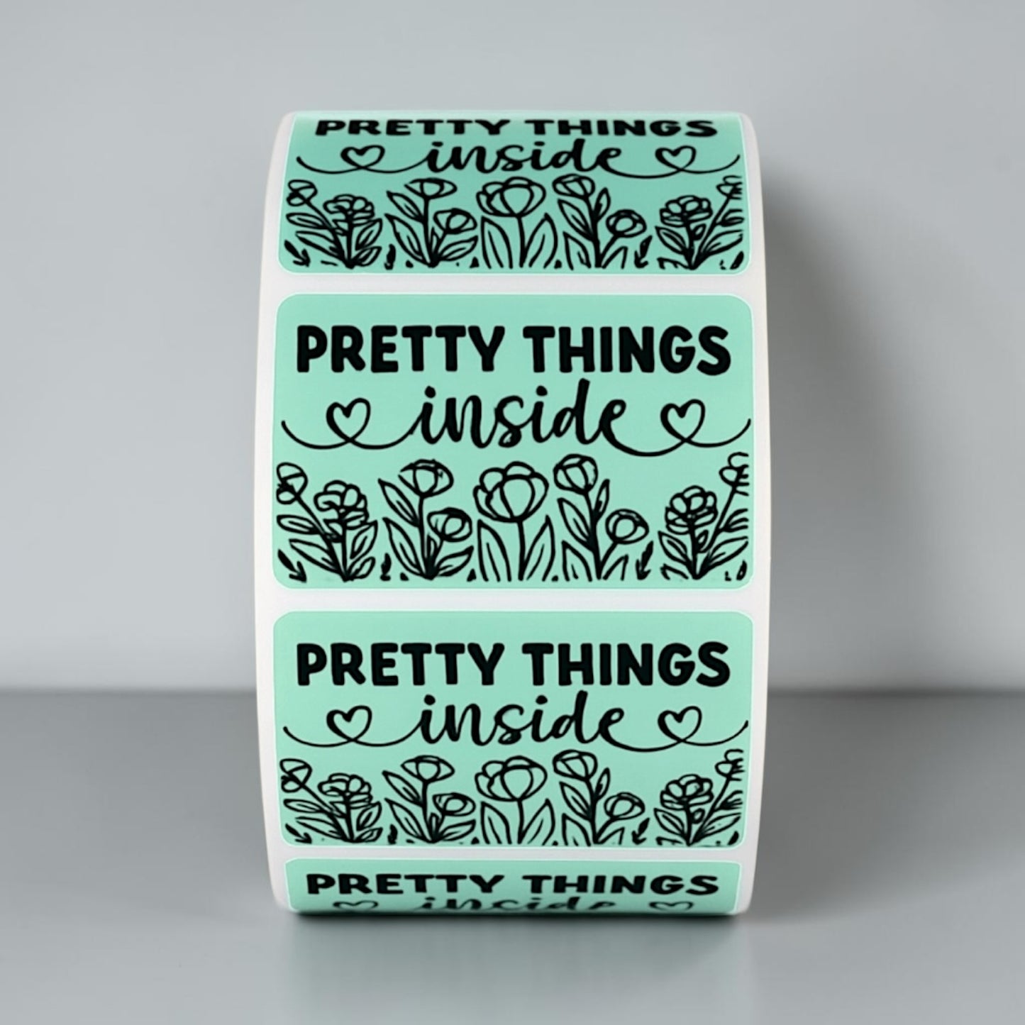 Pretty Things Inside Sticker Roll | Mint Green Floral Design for Online Sellers