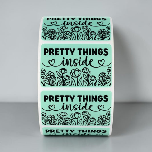 Pretty Things Inside Sticker Roll | Mint Green Floral Design for Online Sellers