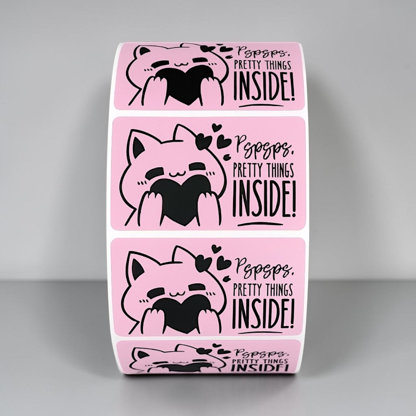 Pspsps Pretty Things Inside Sticker Roll | Pink Kawaii Cat Design for Online Sellers