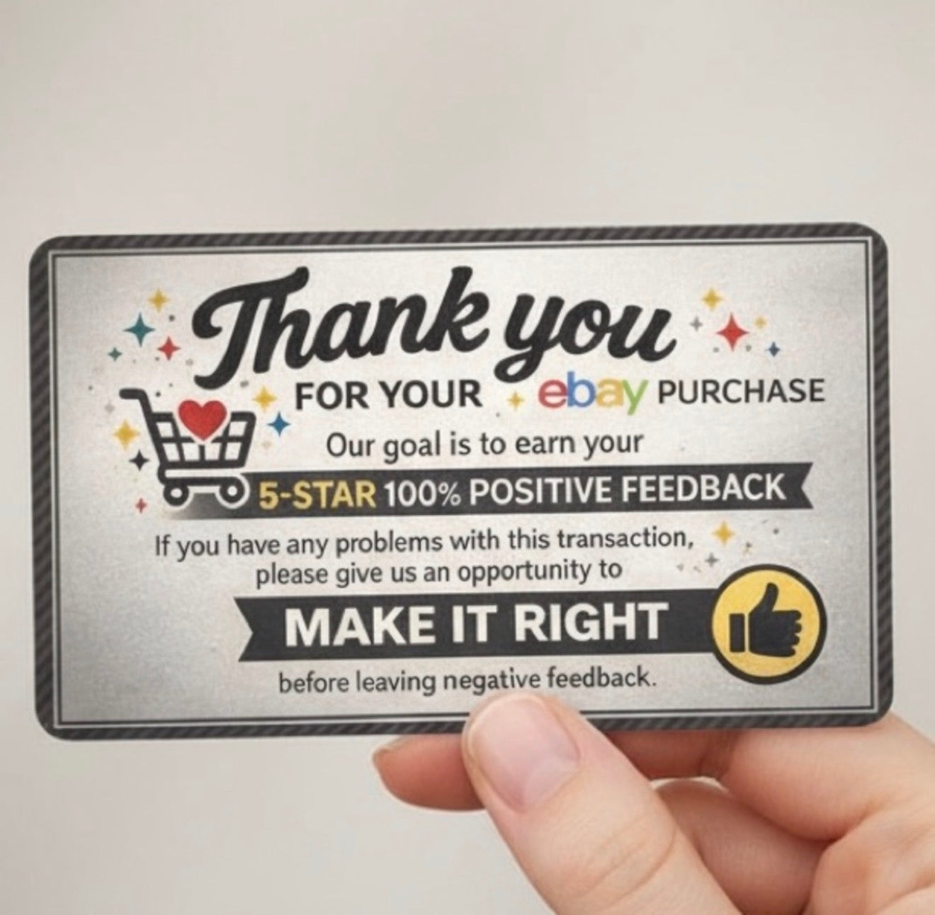eBay Thank You for Your Purchase Cards | 5-Star Feedback Packaging Inserts