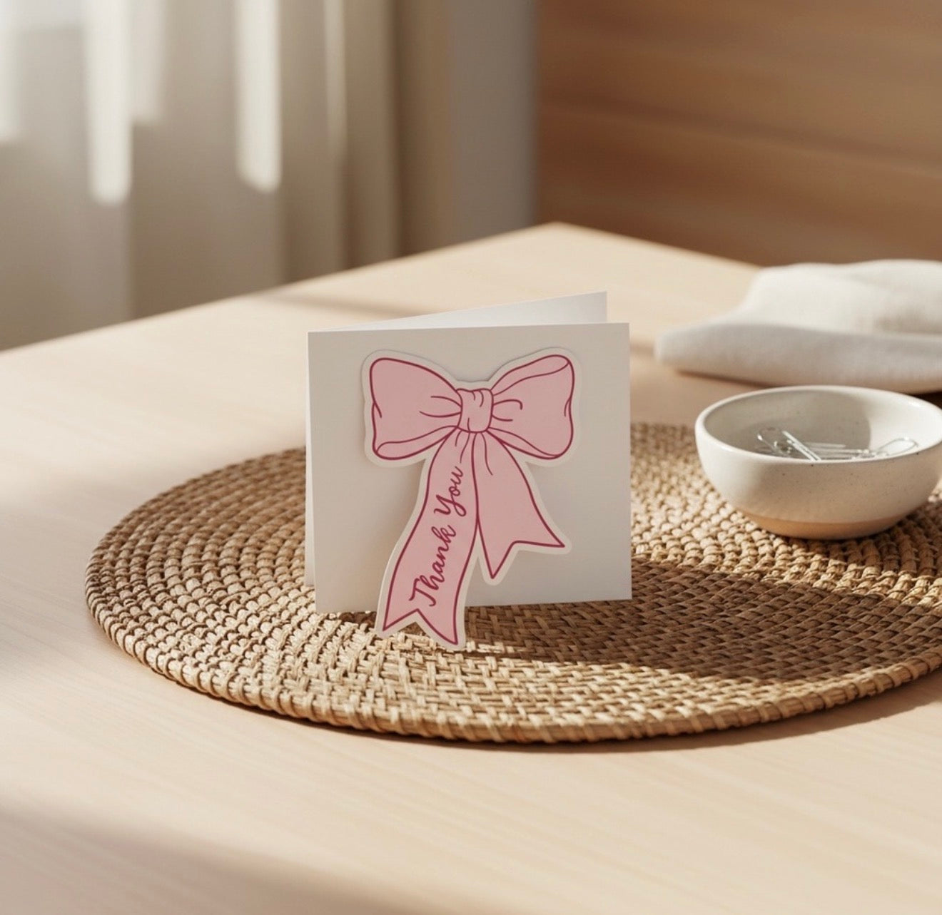 🎀 Pink Bow Thank You Cards | Die-Cut Packaging Inserts
