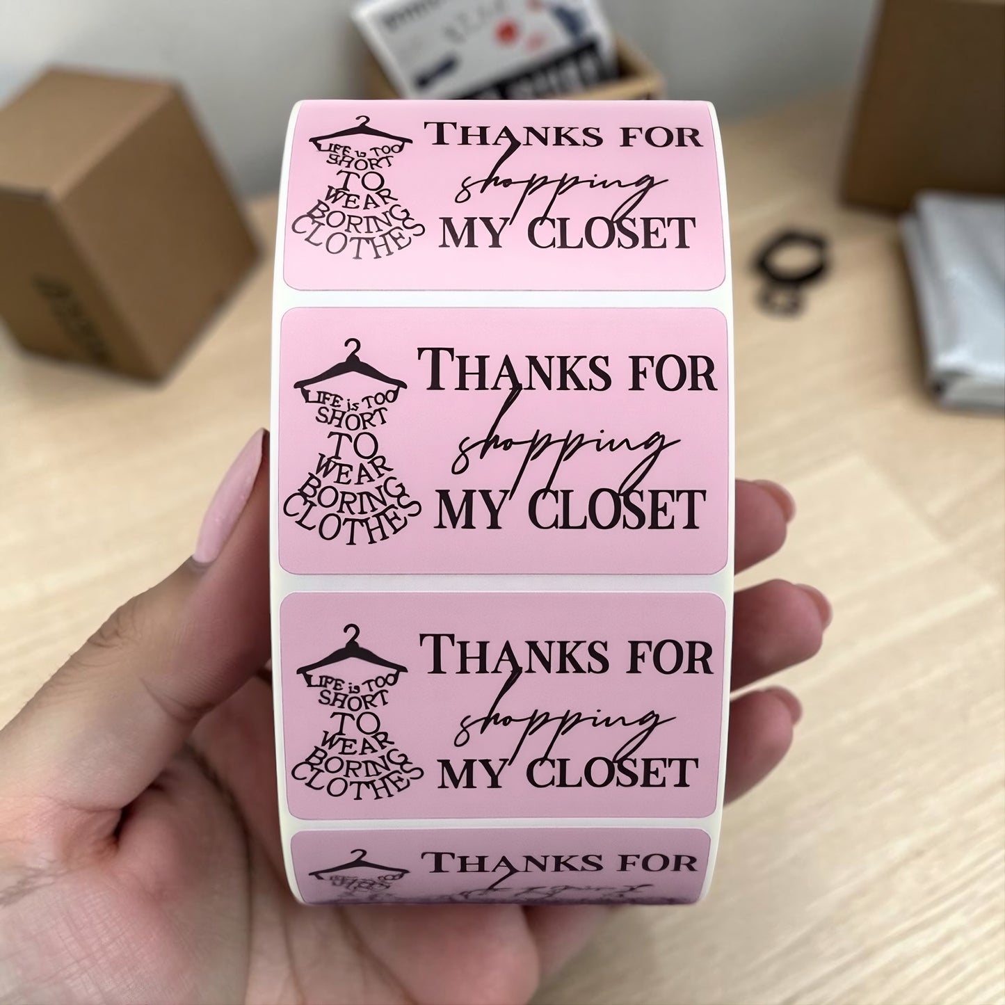 "Thanks for Shopping My Closet" Sticker Roll – Seller Packaging for Clothing Resellers