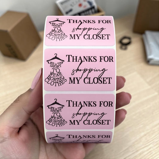 "Thanks for Shopping My Closet" Sticker Roll – Seller Packaging for Clothing Resellers