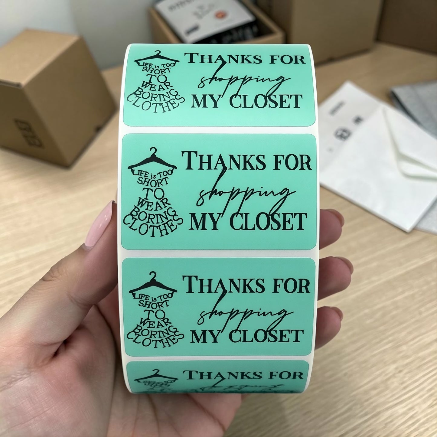 "Thanks for Shopping My Closet" Sticker Roll – Seller Packaging for Clothing Resellers