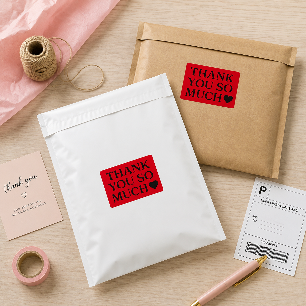 Thank You So Much Sticker Roll | Bold Red Design for Online Sellers