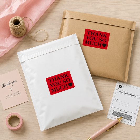 Thank You So Much Sticker Roll | Bold Red Design for Online Sellers