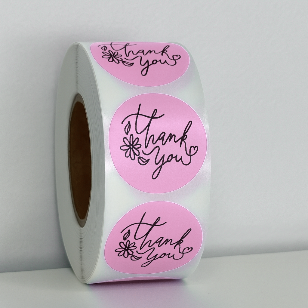 Thank You Floral Round Sticker Roll 1.1 Inch | 500 Yellow Labels