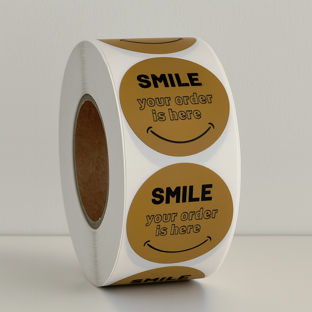Gold Smile Your Order Is Here round sticker roll 1.10 inch