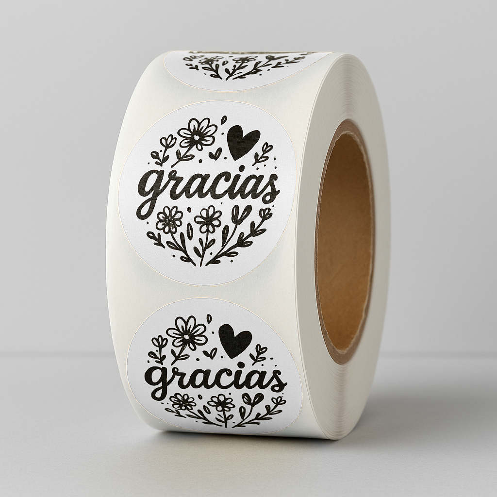 Pink Gracias floral round sticker roll 1.10 inch