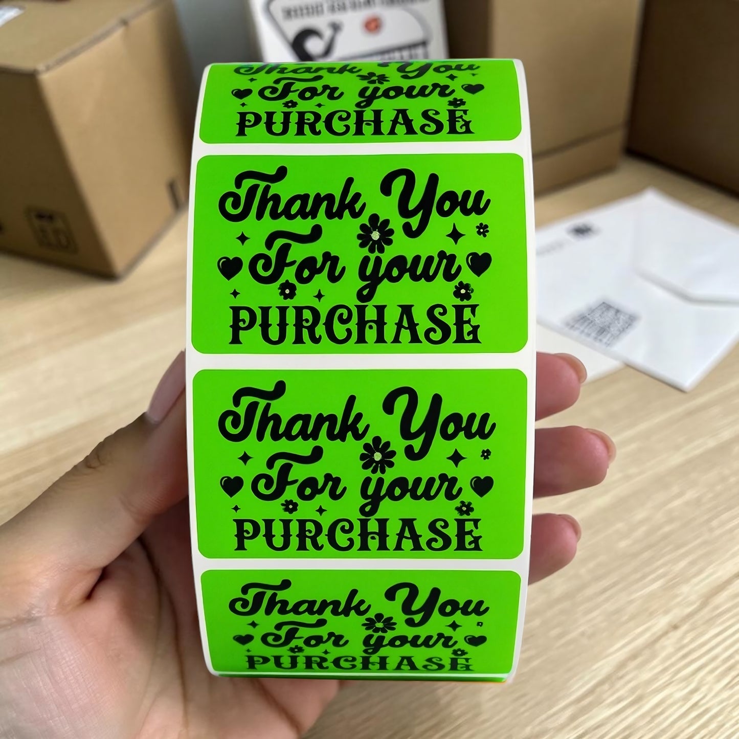 Thank You For Your Purchase Sticker Roll | Green Floral Design for Online Sellers