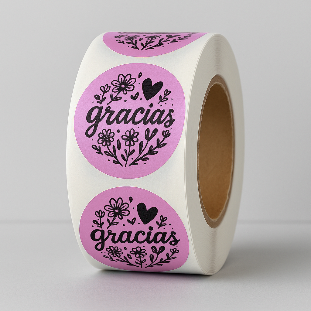Red Gracias floral round sticker roll 1.10 inch