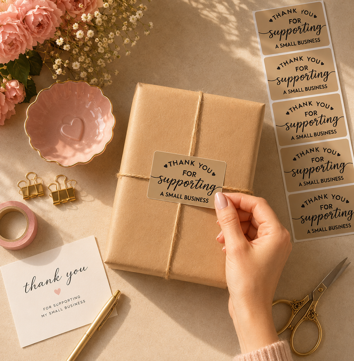 Thank You for Supporting a Small Business Sticker Roll | Kraft Design for Online Sellers