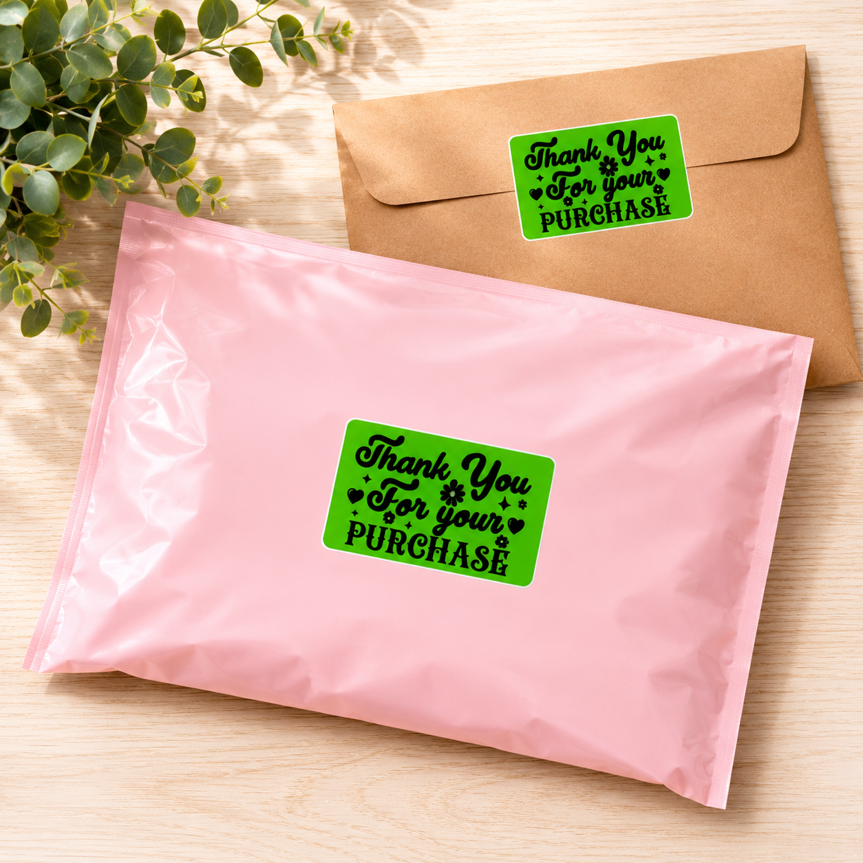 Thank You For Your Purchase Sticker Roll | Green Floral Design for Online Sellers