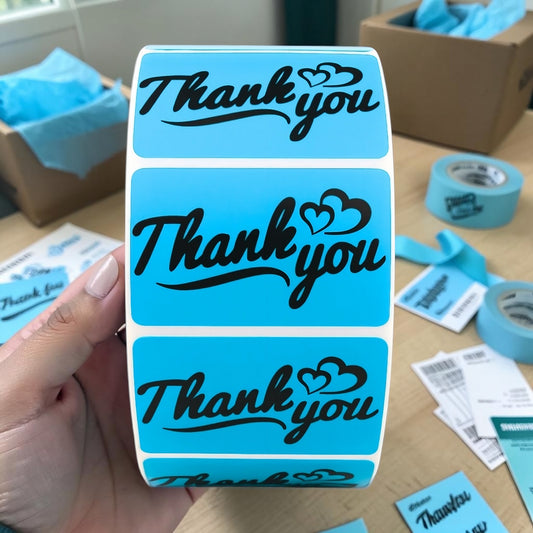 Thank You Sticker Roll | Sky Blue Script Design for Online Sellers