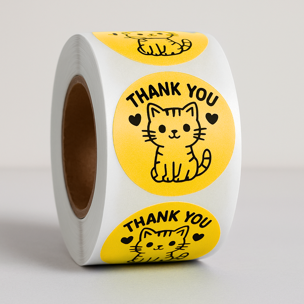 Thank You Cat Round Sticker Roll 1.1 Inch | 500 Pink Cat Labels