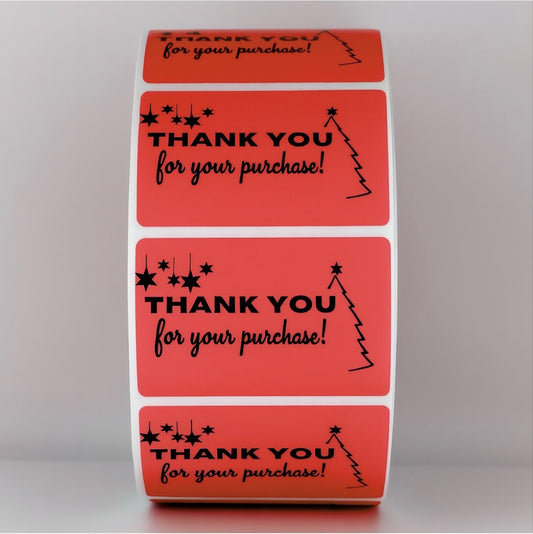 Thank You for Your Purchase Sticker Roll | Christmas Red Design for Online Sellers