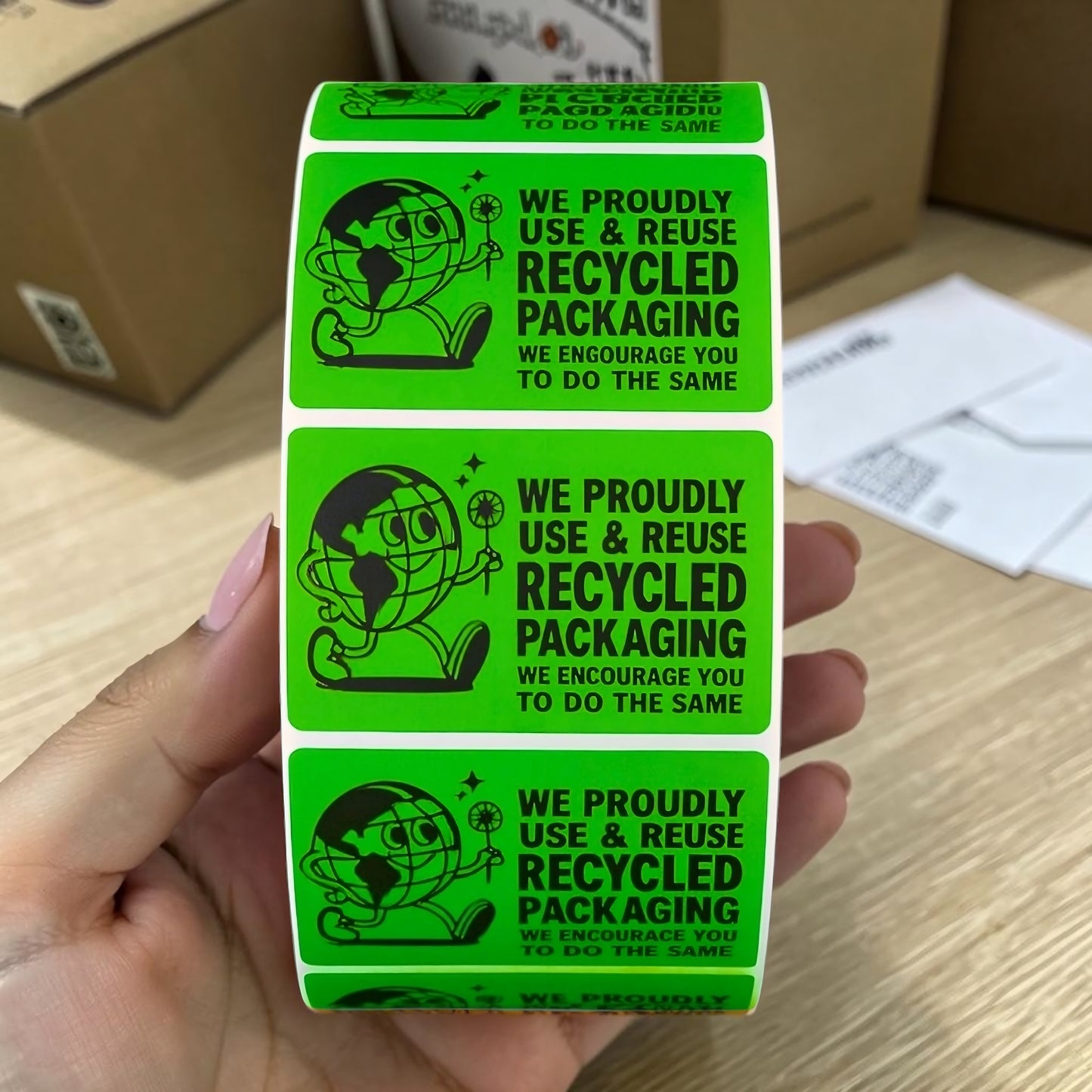 Recycled Packaging Sticker Roll | Eco-Friendly Green Design for Online Sellers