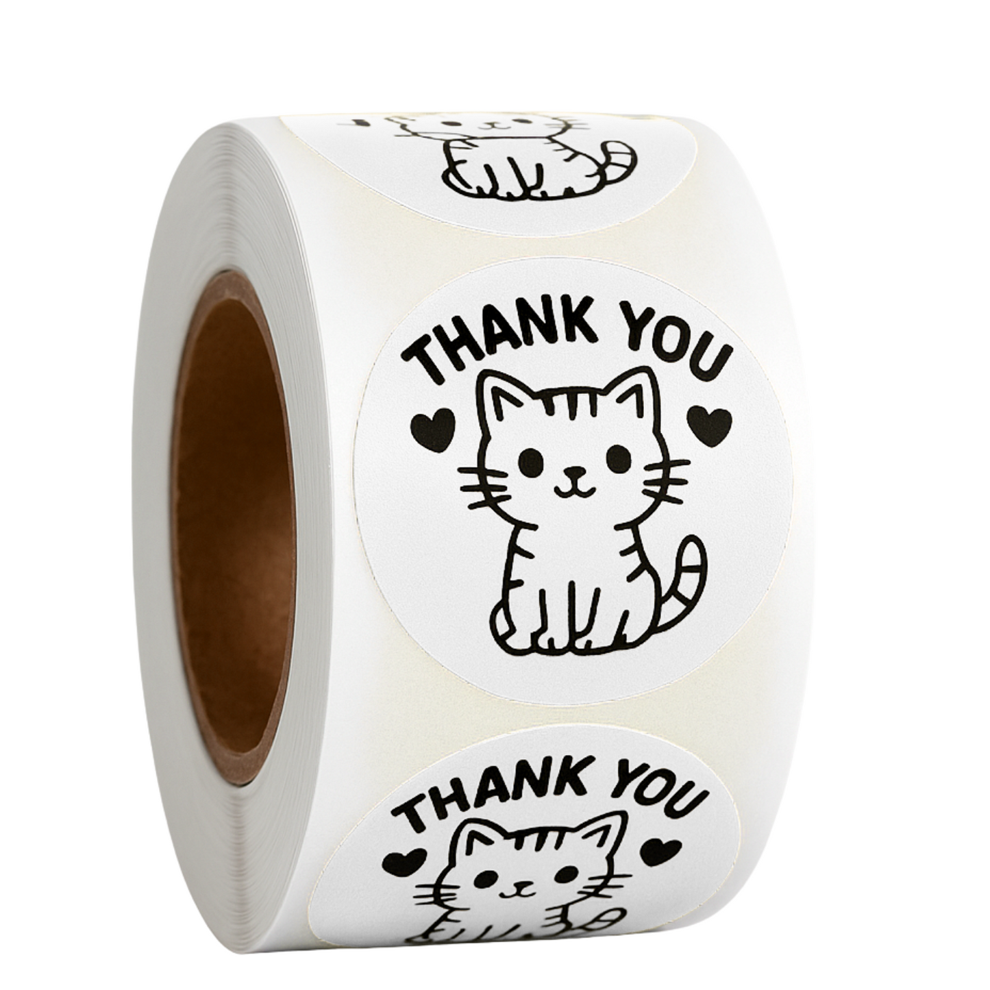 Thank You Cat Round Sticker Roll 1.1 Inch | 500 Pink Cat Labels