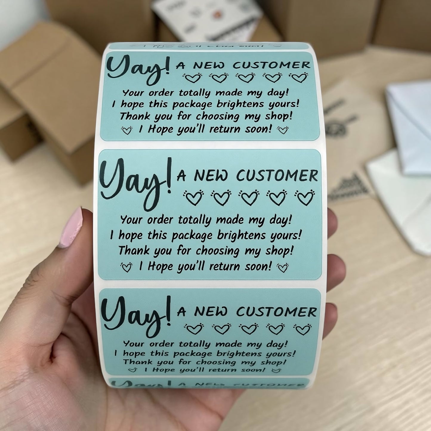 Yay! A New Customer Sticker Roll | Mint Teal Design for Online Sellers