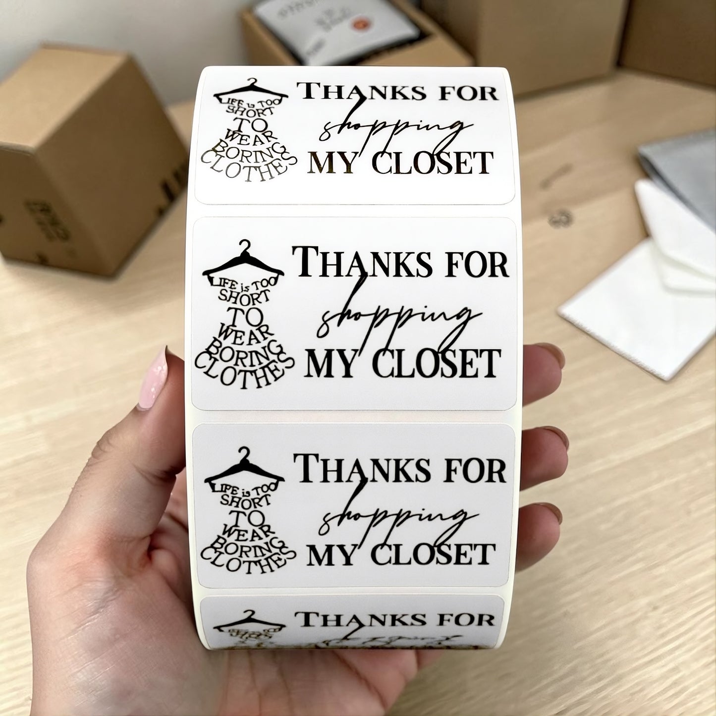 "Thanks for Shopping My Closet" Sticker Roll – Seller Packaging for Clothing Resellers