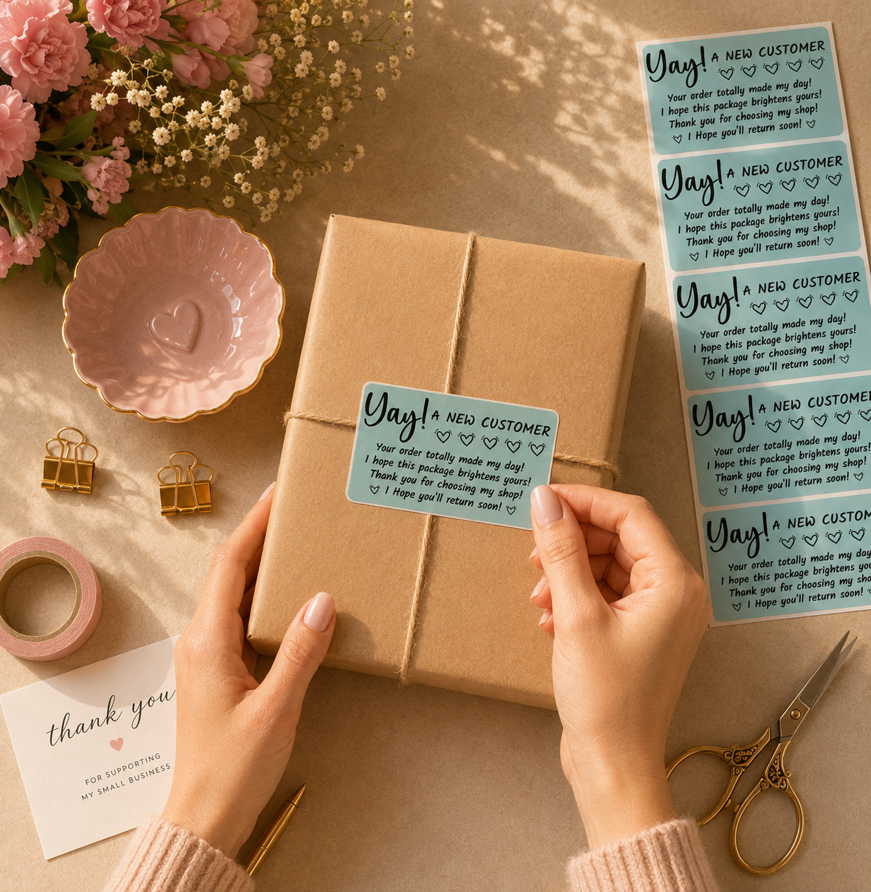 Yay! A New Customer Sticker Roll | Mint Teal Design for Online Sellers