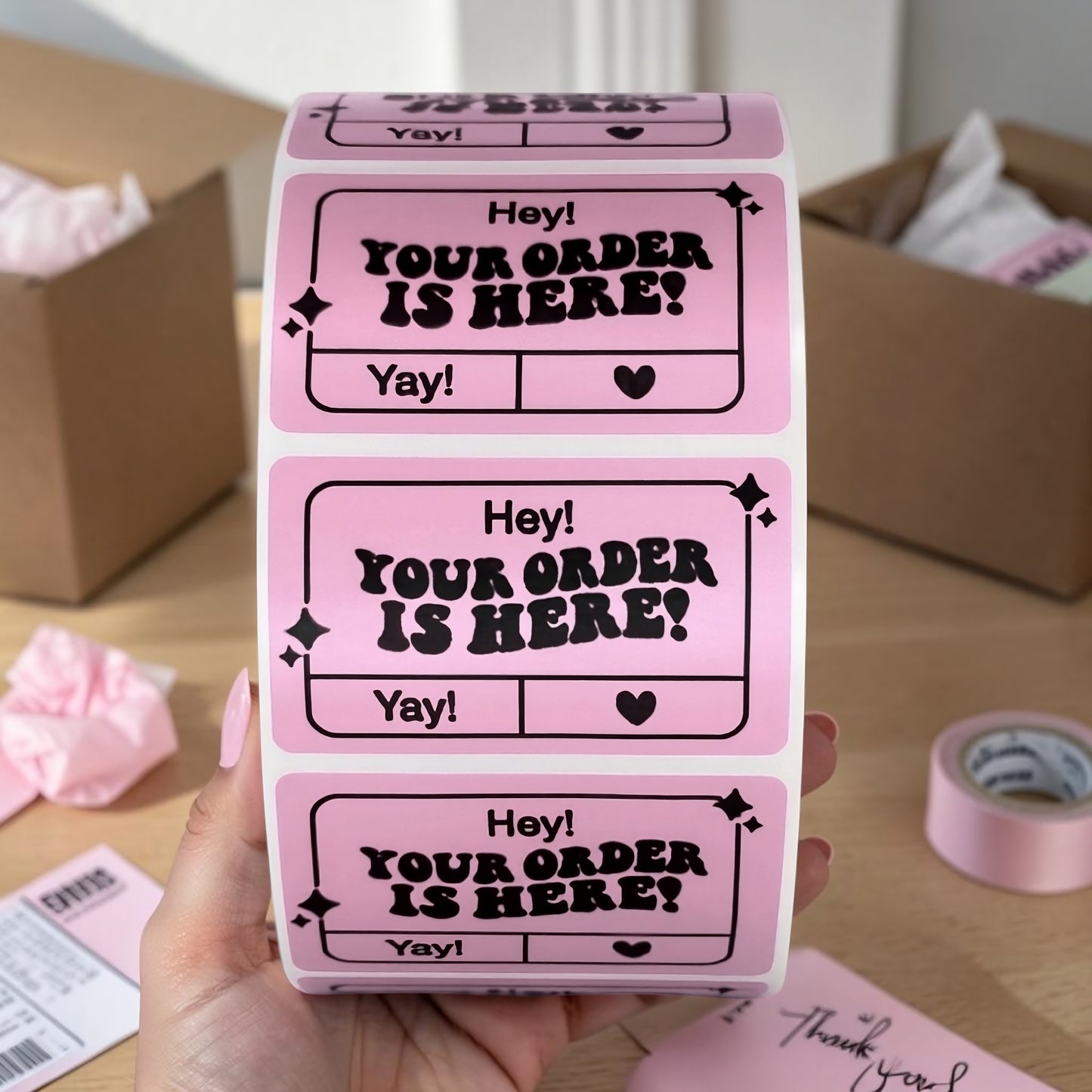 Hey! Your Order Is Here! Sticker Roll | Pink Retro Design for Online Sellers