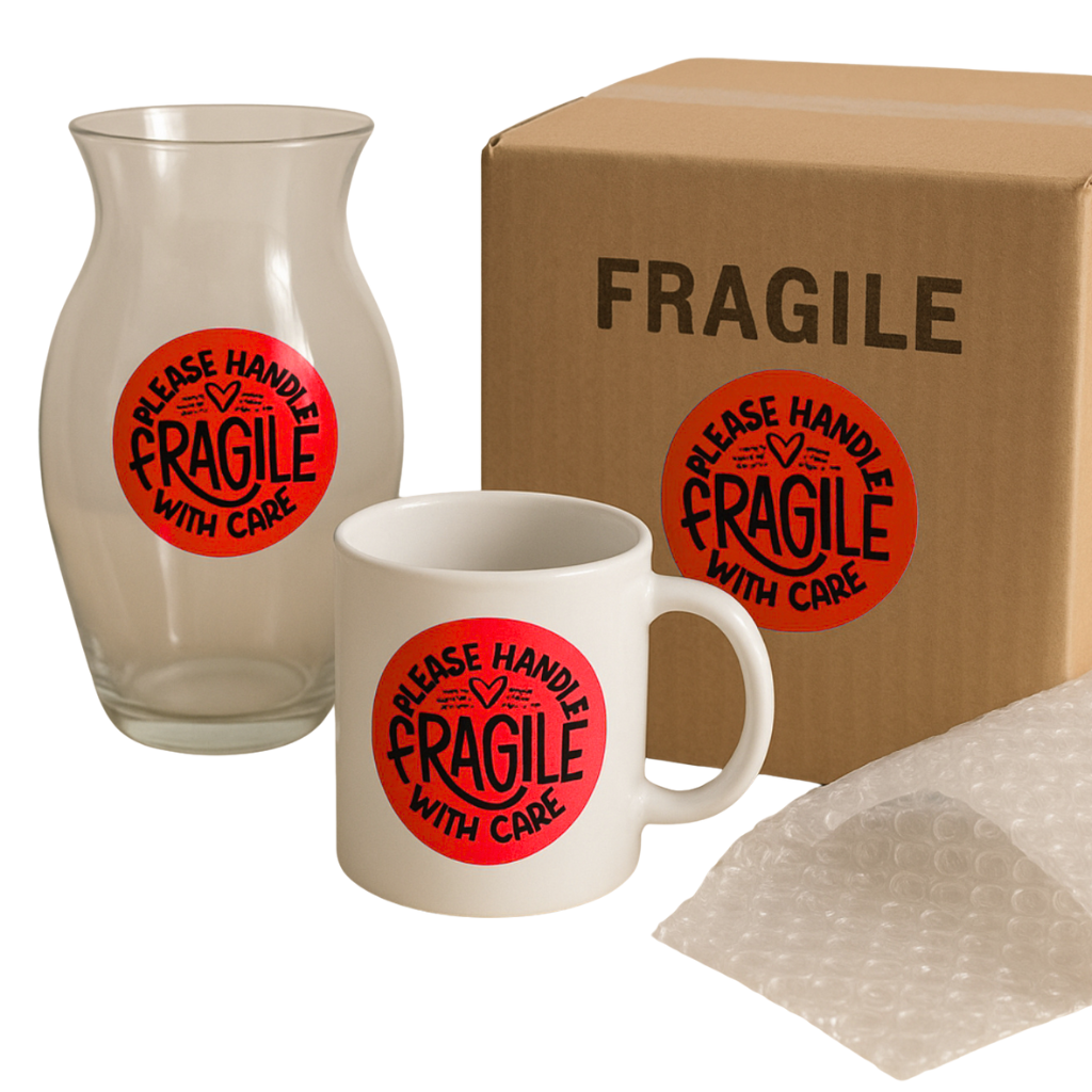 Please Handle Fragile With Care Round Sticker Roll 1.10 Inch | 500 Labels