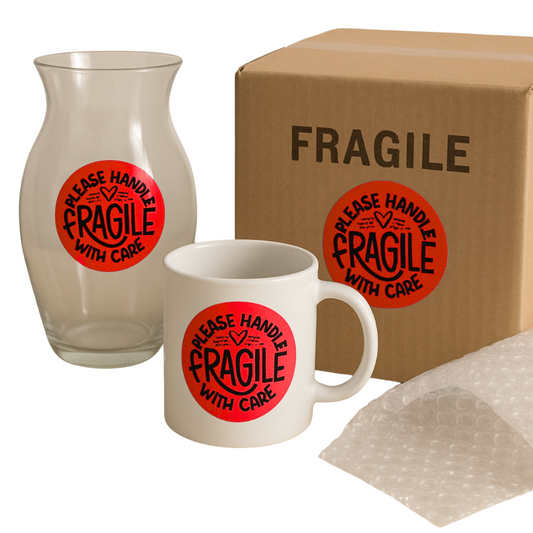 Please Handle Fragile With Care Round Sticker Roll 1.10 Inch | 500 Labels
