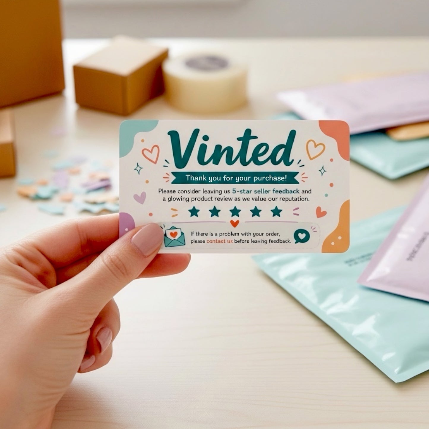 Vinted "Thank You for Your Purchase!" Card – Premium 300 GSM Glossy Finish | Seller Packaging