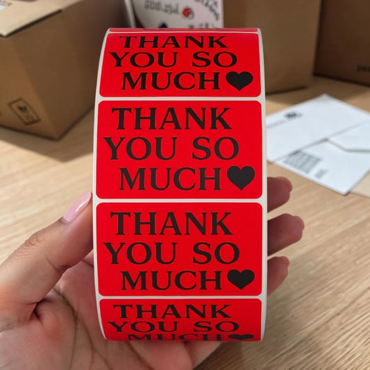 Thank You So Much Sticker Roll | Bold Red Design for Online Sellers