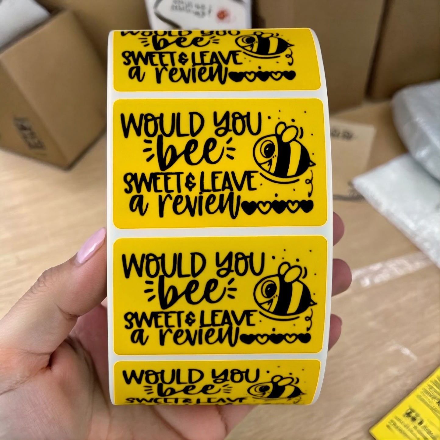 Would You Bee Sweet & Leave a Review Sticker Roll | Cute Bee Design for Online Sellers