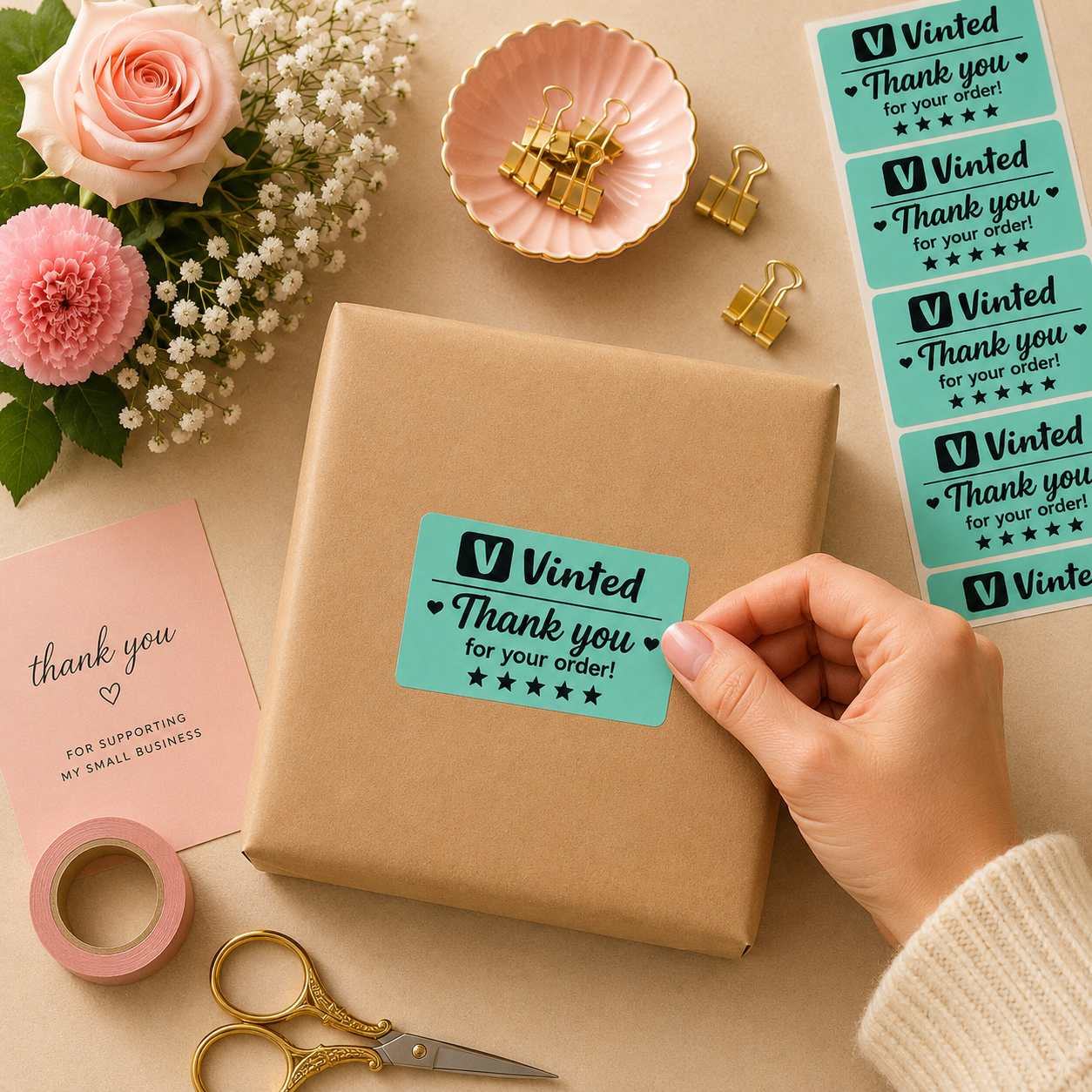 Vinted Thank You for Your Order Stickers | Mint Green Seller Labels