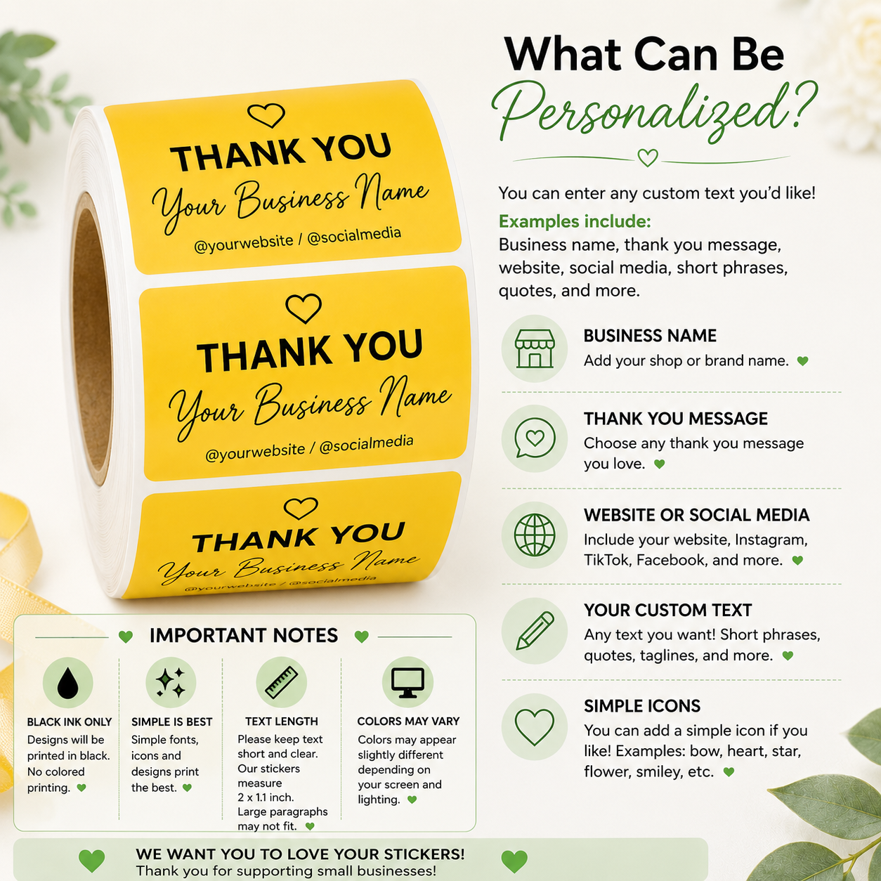 Custom Thank You Stickers – Personalized Business Labels Rectangle 2"×1.1"