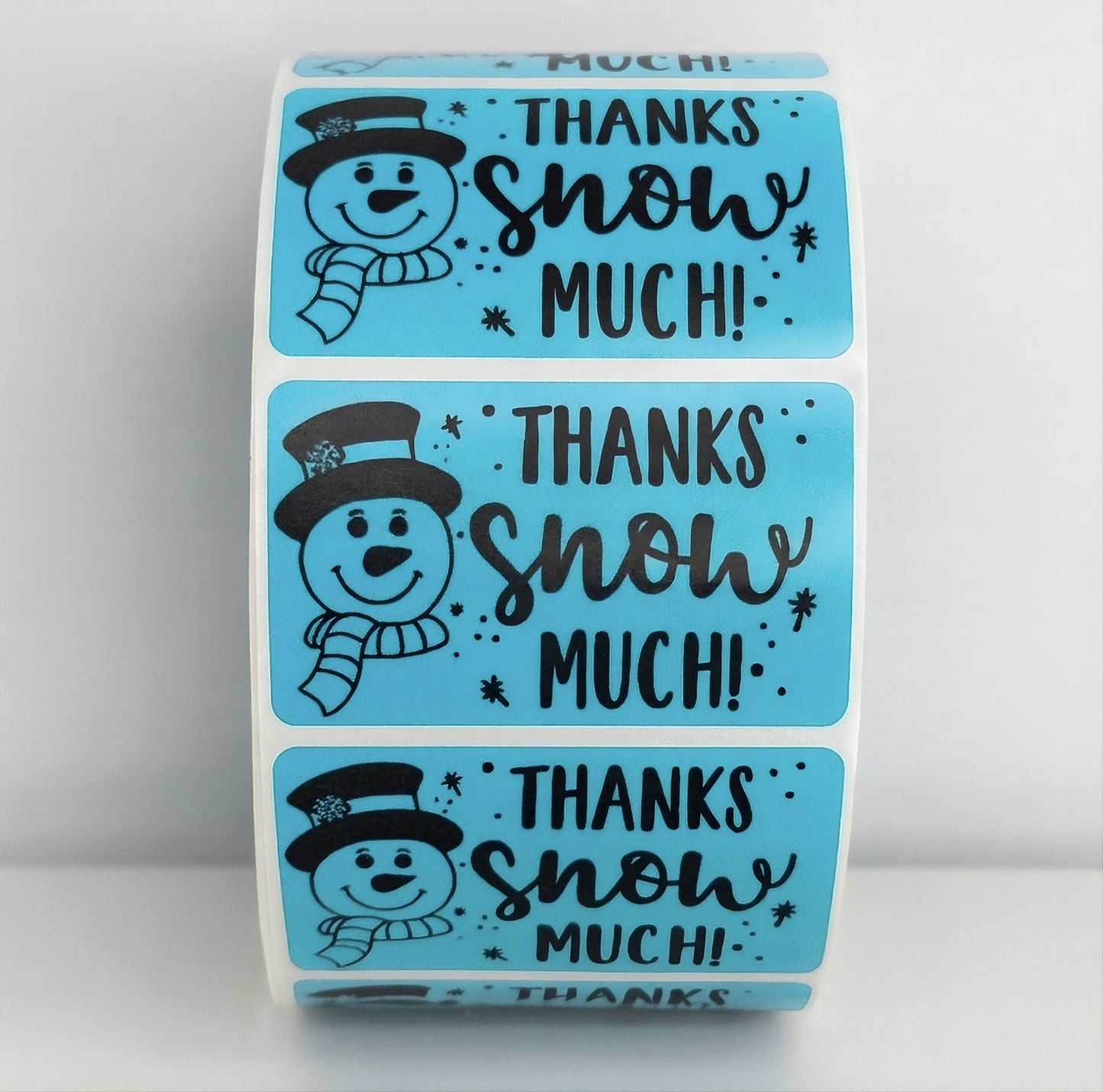 Thanks Snow Much snowman sticker applied to white poly mailer and kraft envelope with Christmas decorations