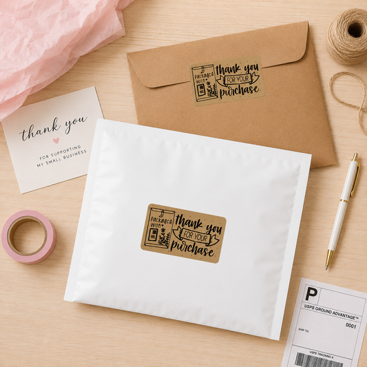 Thank You for Your Purchase Sticker Roll | Kraft Paper Design for Online Sellers