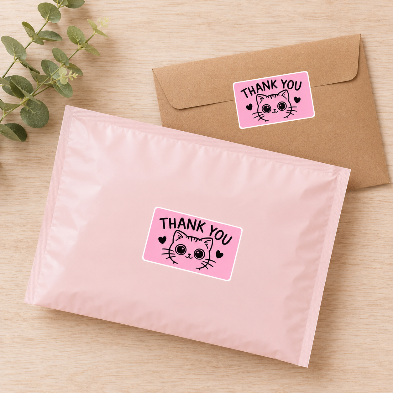Thank You Sticker Roll | Pink Cat Design for Online Sellers