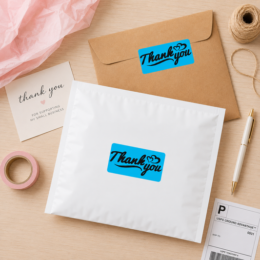 Thank You Sticker Roll | Sky Blue Script Design for Online Sellers