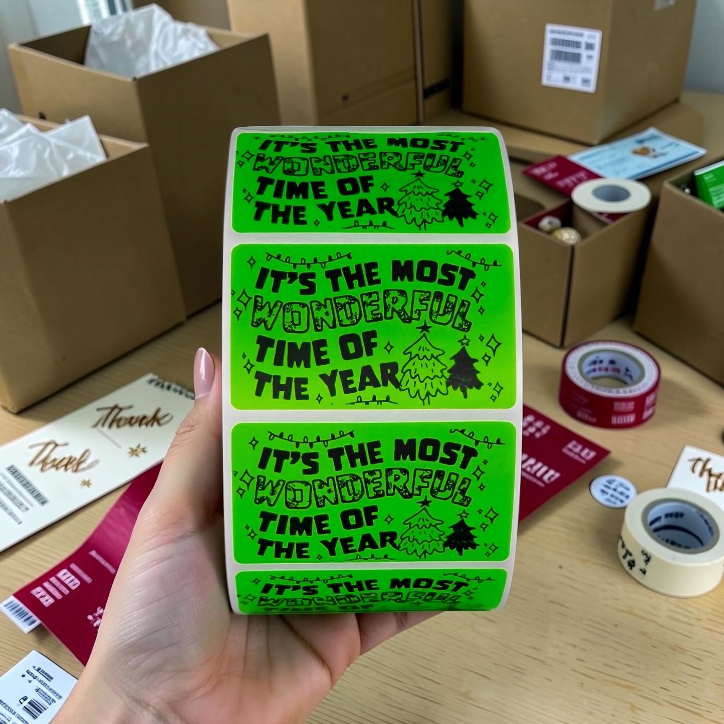 It's the Most Wonderful Time of the Year Sticker Roll | Neon Green Christmas Design