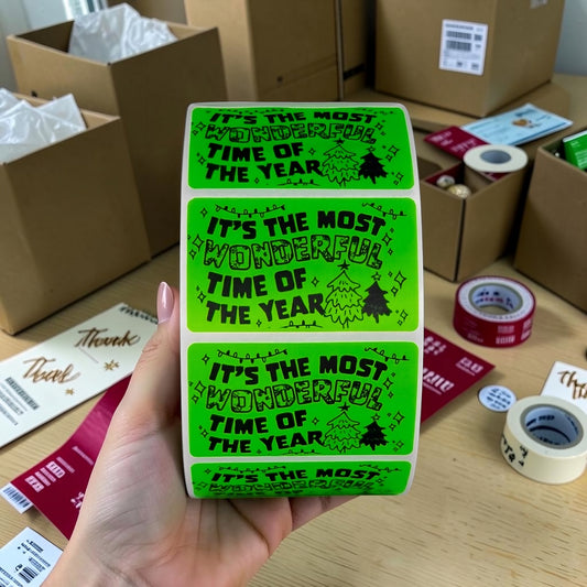 It's the Most Wonderful Time of the Year Sticker Roll | Neon Green Christmas Design