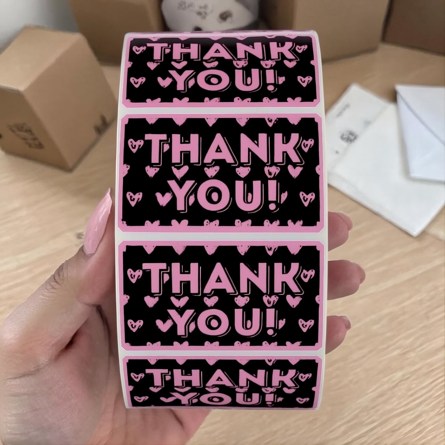 "Thank You!" Sticker Roll – Bold Purple & Black Design with Hearts for Small Business Sellers