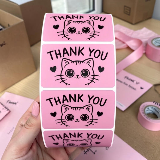 Thank You Sticker Roll | Pink Cat Design for Online Sellers