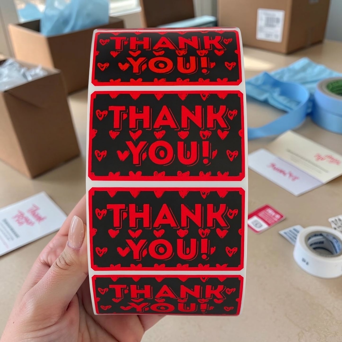 "Thank You!" Sticker Roll – Bold Purple & Black Design with Hearts for Small Business Sellers